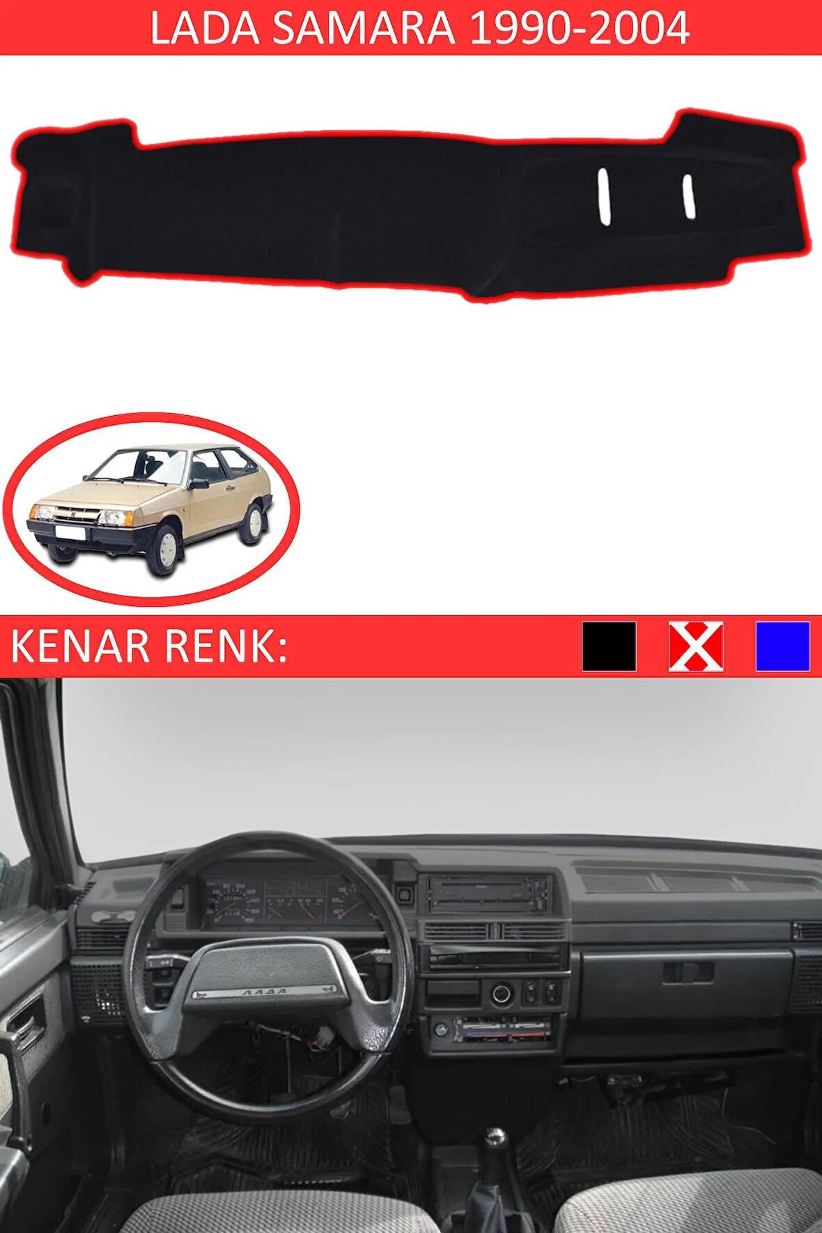 Lada Vega Vaz 110 İçin Uygun Torpido Koruma Halısı Siyah Kenar Renk Kırmızı