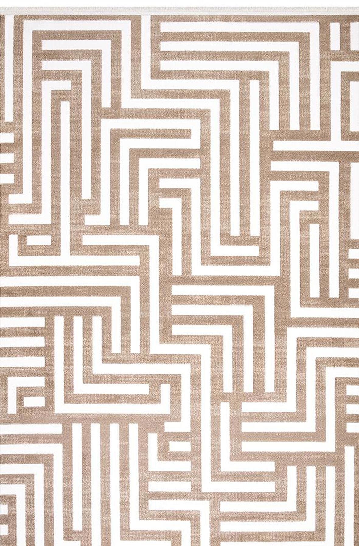 İpek Mekik Halı Lapena Kahve Ekru Çizgili Saçaklı Halı