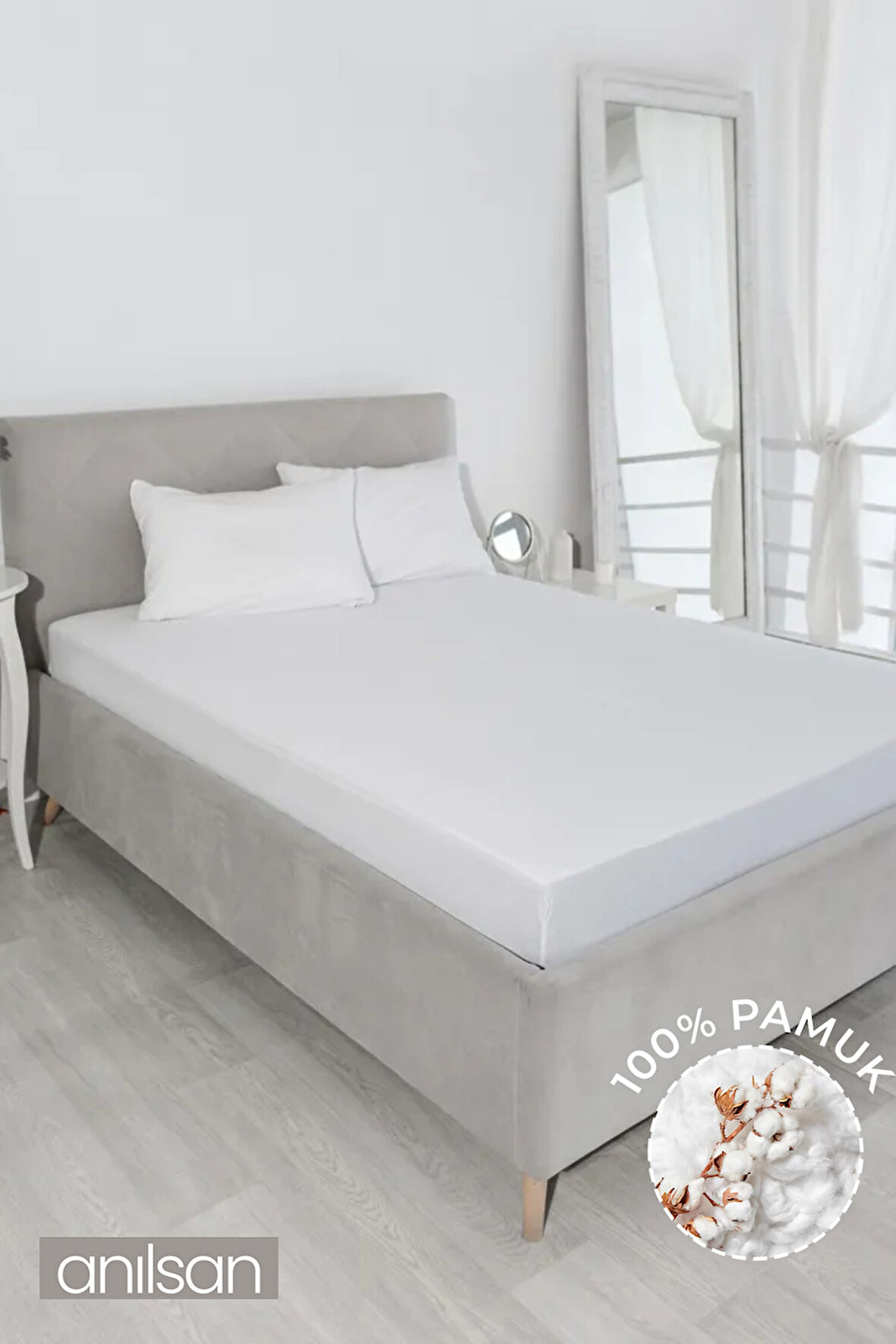 Düz Beyaz Lastikli %100 Pamuk Çift Kişilik Çarşaf,83 Tel