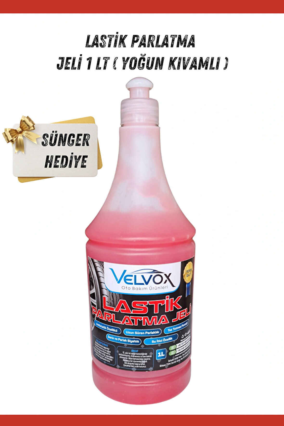 Lastik Parlatma Jeli 1000 ML (Yoğun Kıvam) + Uygulama Süngeri Hediye