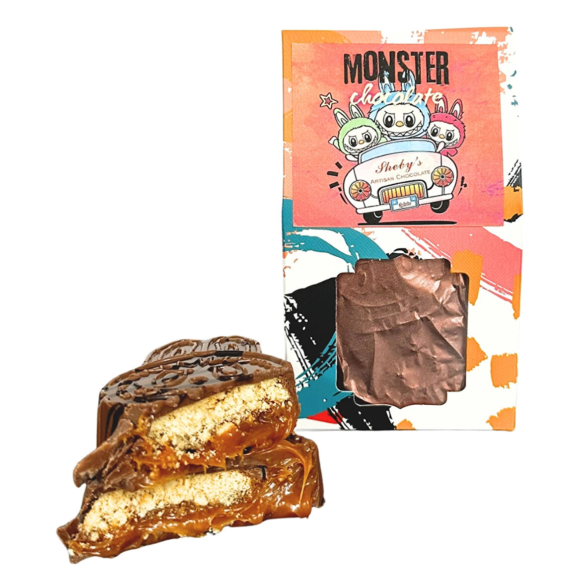 Sheby’s Monster Chocolate Karamel Bisküvi 100gr (Labubu Çikolatası)