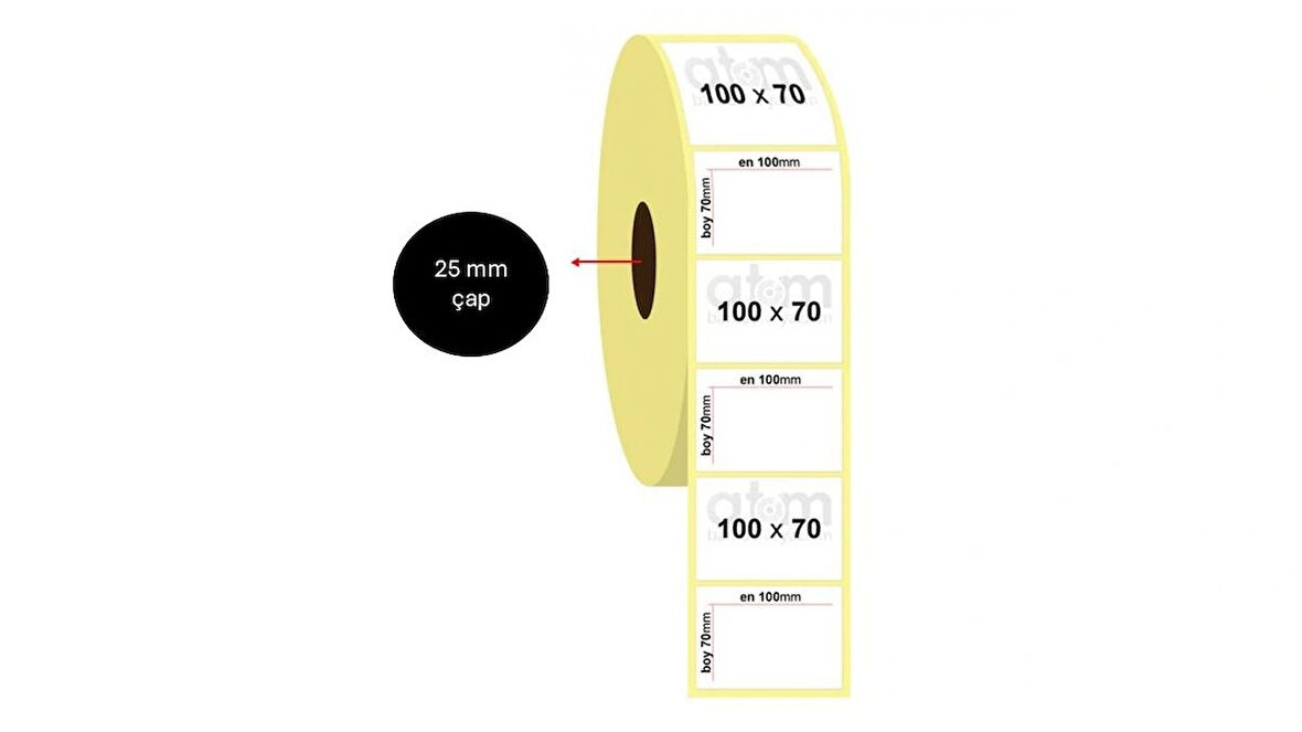 100x70 Kuşe Etiket 25 mm kuka çapı 1 rulo 500 adet