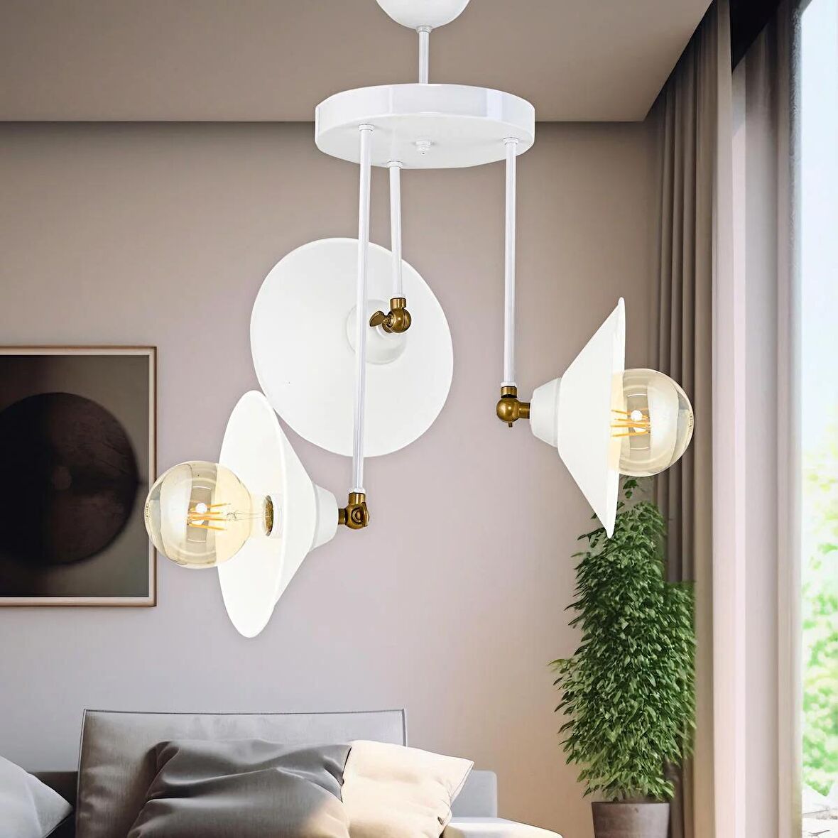 ÜÇLÜ BLANCO MODERN AVİZE BEYAZ ŞAPKALI