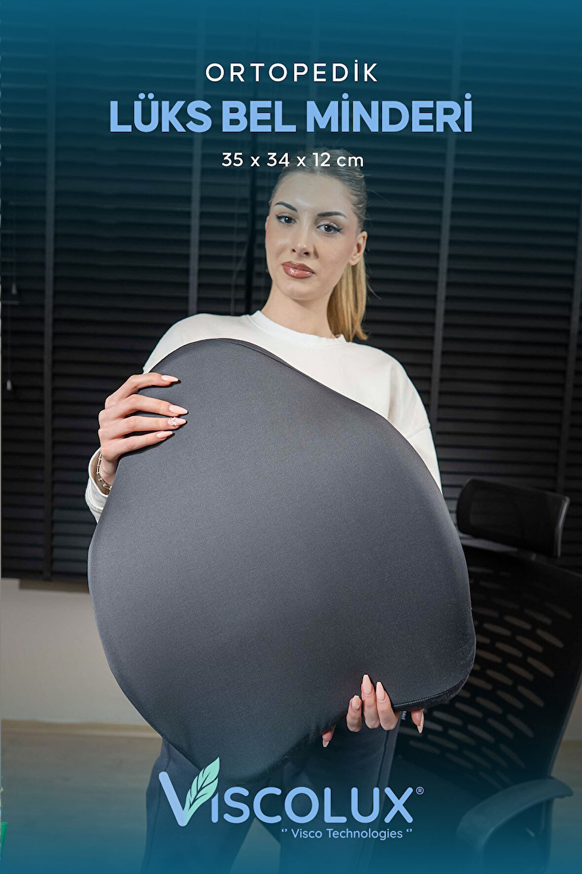 Ortopedik Lüks Bel Destek Yastığı - Visco Bel Destek Minderi Füme 54x42x9
