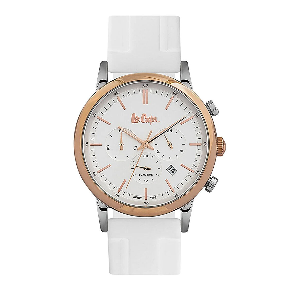Lee Cooper LC06545.533 Erkek Kol Saati | 42 mm Rosegold Çelik Kasa, Beyaz Kadran, Multifonksiyon Mekanizma