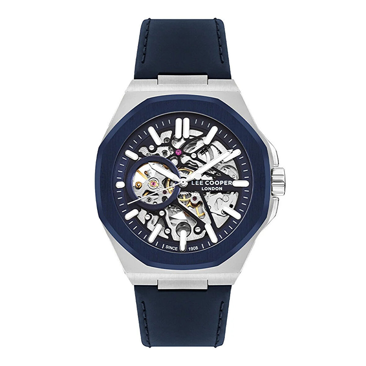 Lee Cooper LC07978.399 Erkek Kol Saati | Otomatik Mekanizma, İskelet Kadran, Lacivert Deri Kordon