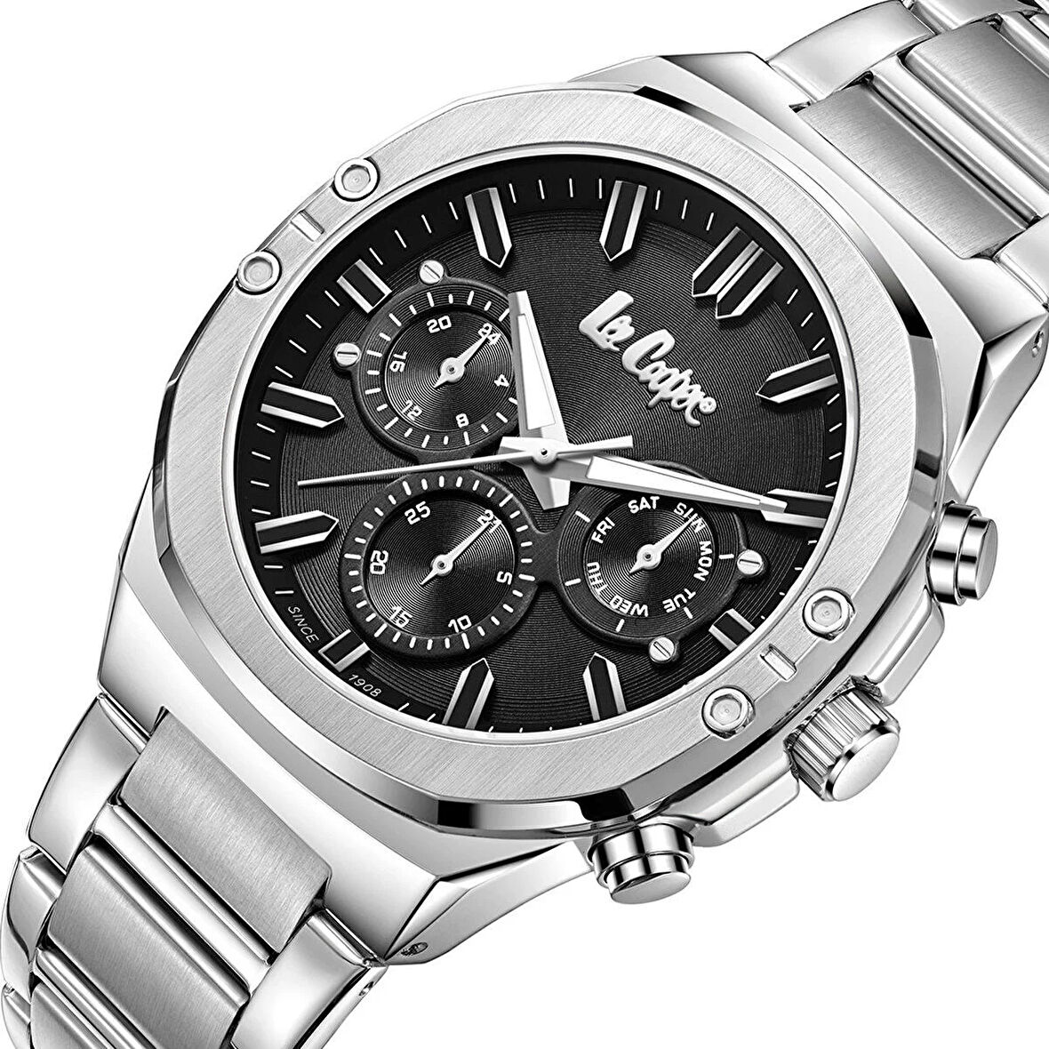 Lee Cooper LC07991.350 Erkek Kol Saati – Siyah Kadran, Gümüş Çelik Kasa, Multifonksiyon Quartz Mekanizma