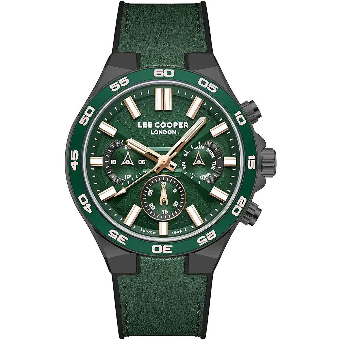 Lee Cooper LC08066.077 Erkek Kol Saati – Yeşil Silikon Kordonlu Kronograf Tasarım