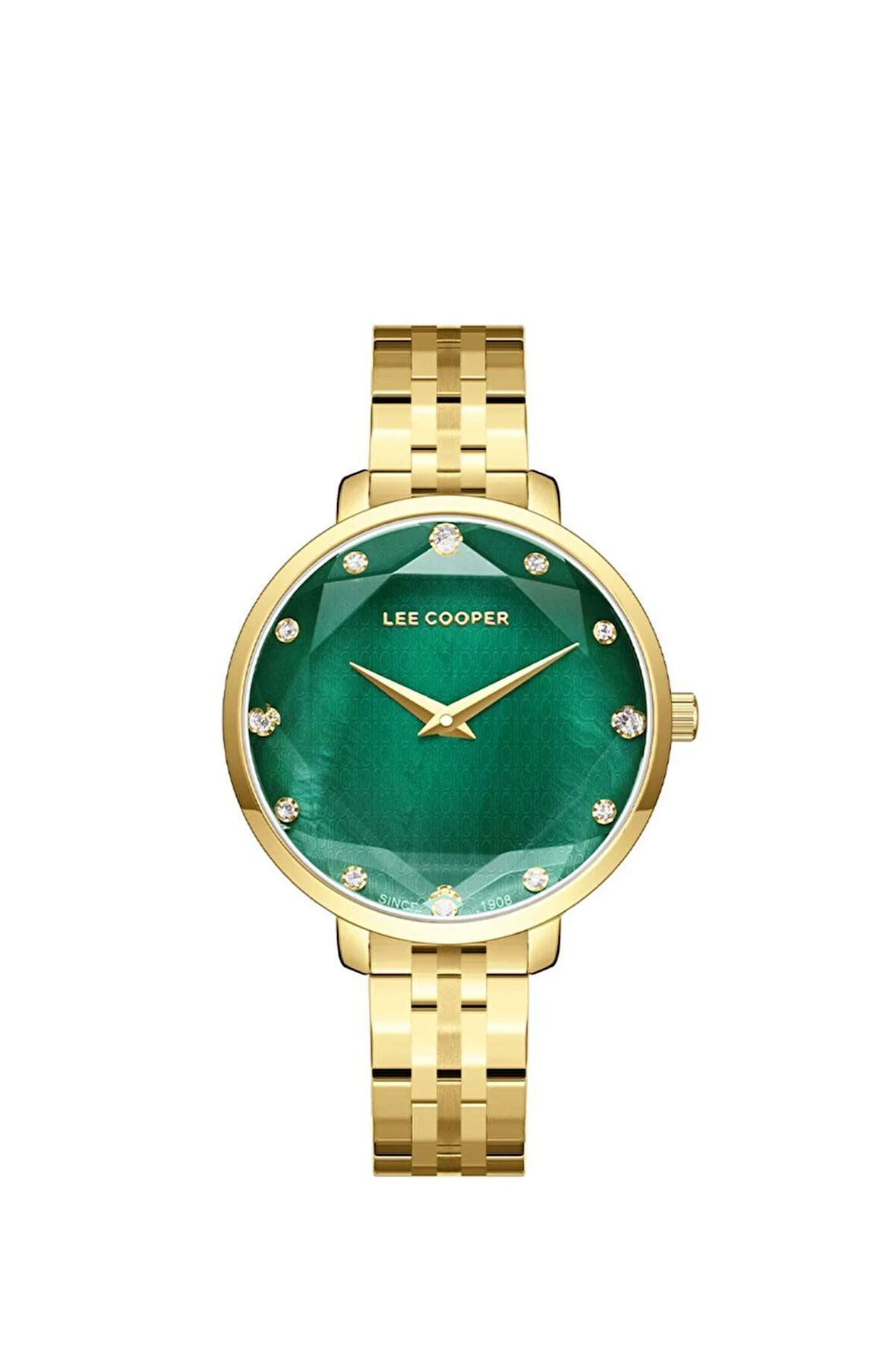 Lee Cooper LC08077.170 Kadın Kol Saati – Altın Çelik Kasa, Zümrüt Yeşili Kadran, Taşlı Şık Tasarım