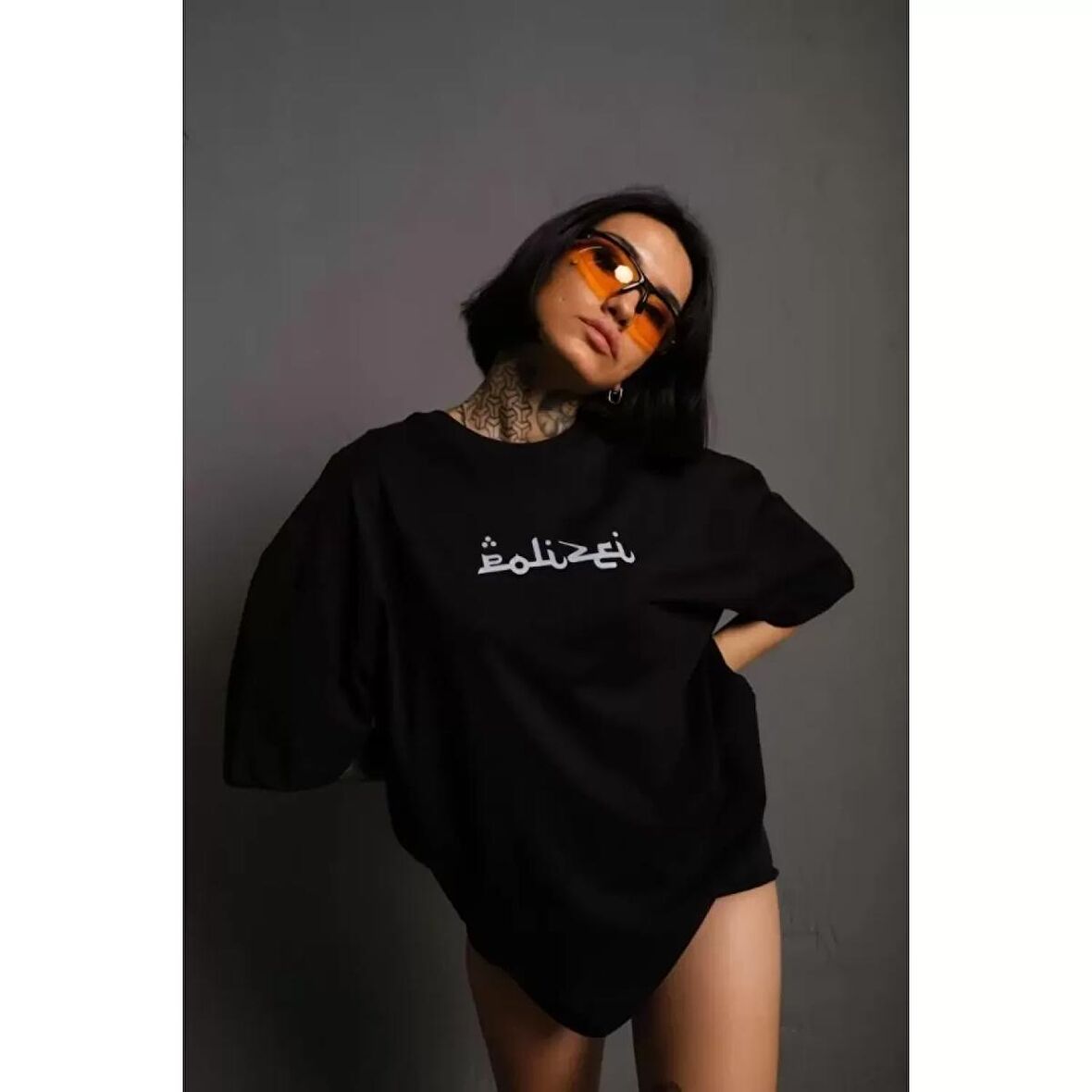 Lucky Life Bisiklet Yakalı Sırt Baskılı Oversize T-Shirt - Siyah