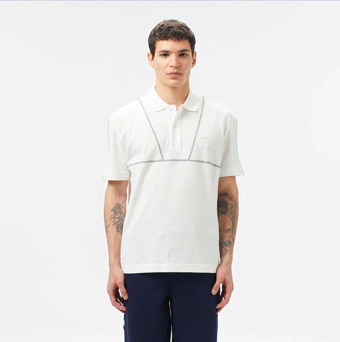 Lacoste Erkek Desenli Beyaz Polo