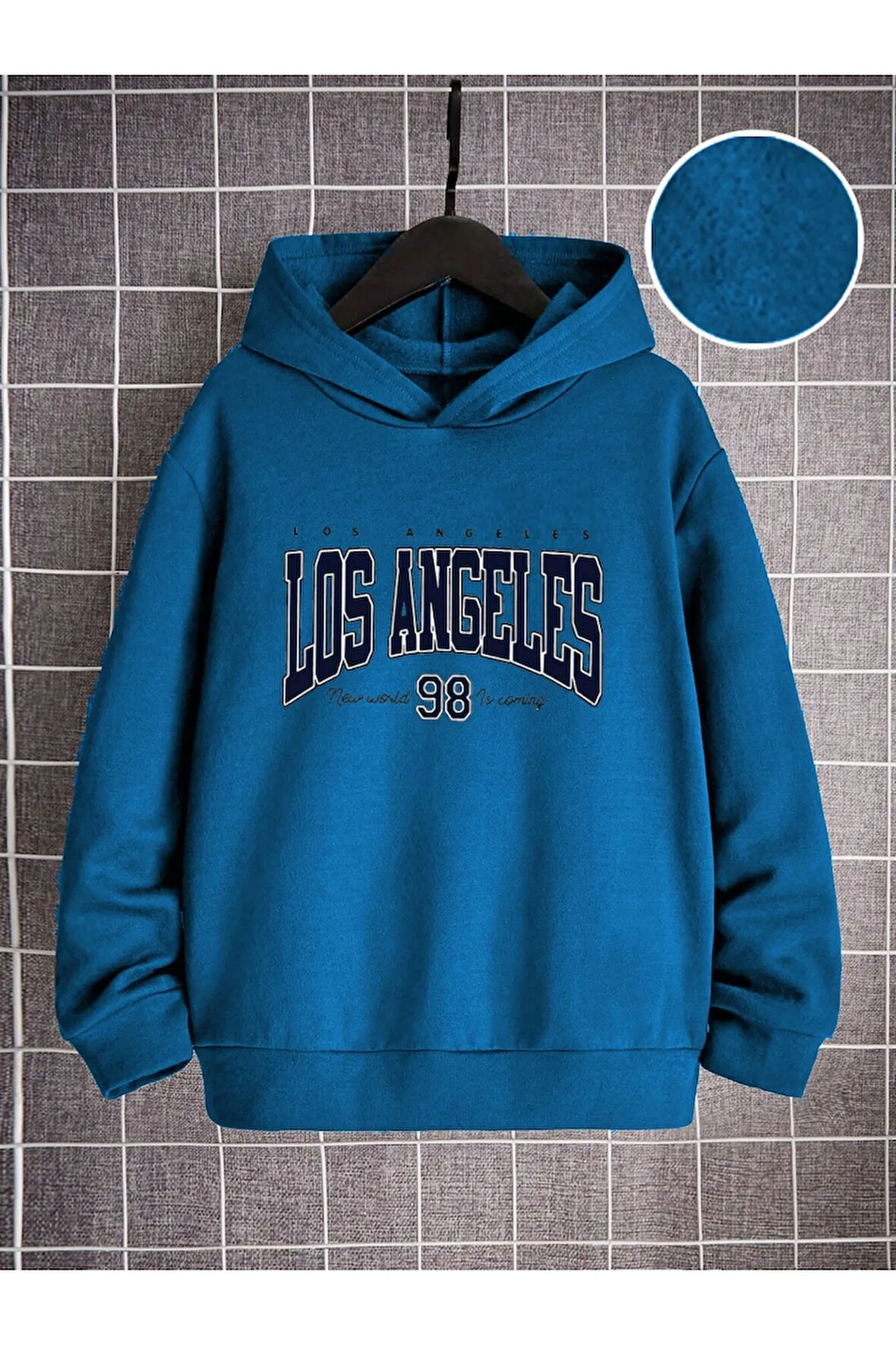 Pamuklu Erkek Çocuk Kapüşonlu Sweatshirt İki İplik Şardonsuz Los Angeles Baskılı