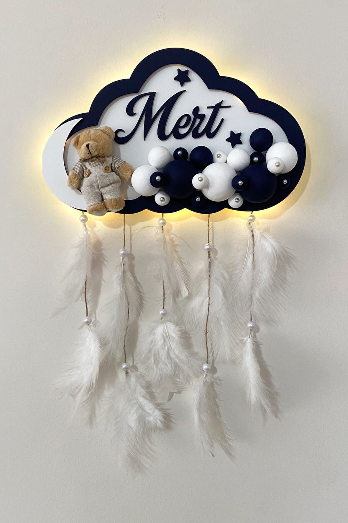 Bubble Ledli Bulut Bebek Kapı Süsü | Bebek Odası Duvar Süsü
