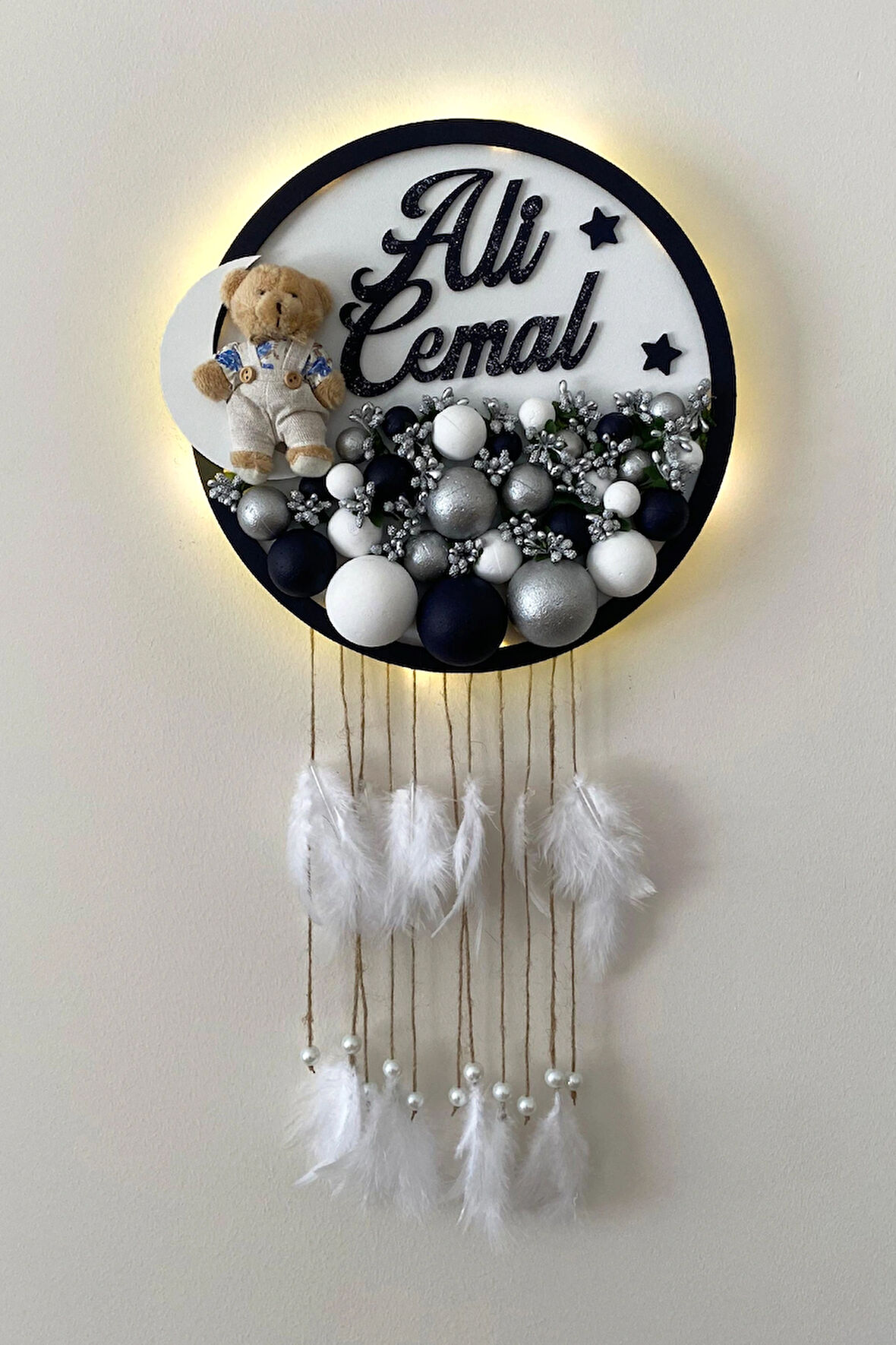 Bubble Ledli Yuvarlak Bebek Kapı Süsü | Bebek Odası Duvar Süsü