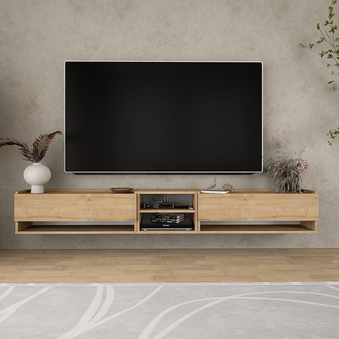 LİFEDECO TV SEHPA UNITESİ KAPAKLI RAFLI 225 CM LD-1003-M3M4M390