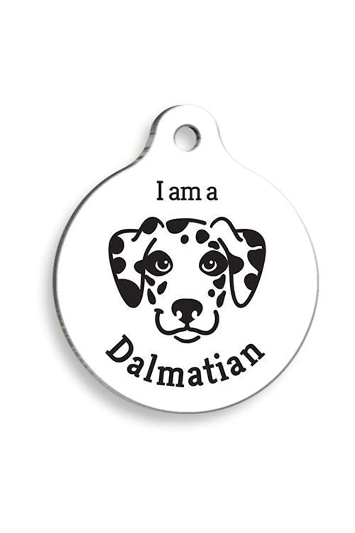 Beyaz Dalmaçyalı Yuvarlak Köpek Künyesi Medium: 3 cm.