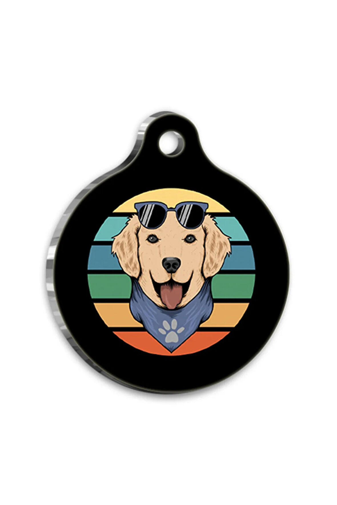 Retro Golden Retriever Yuvarlak Köpek Künyesi Medium 3 cm