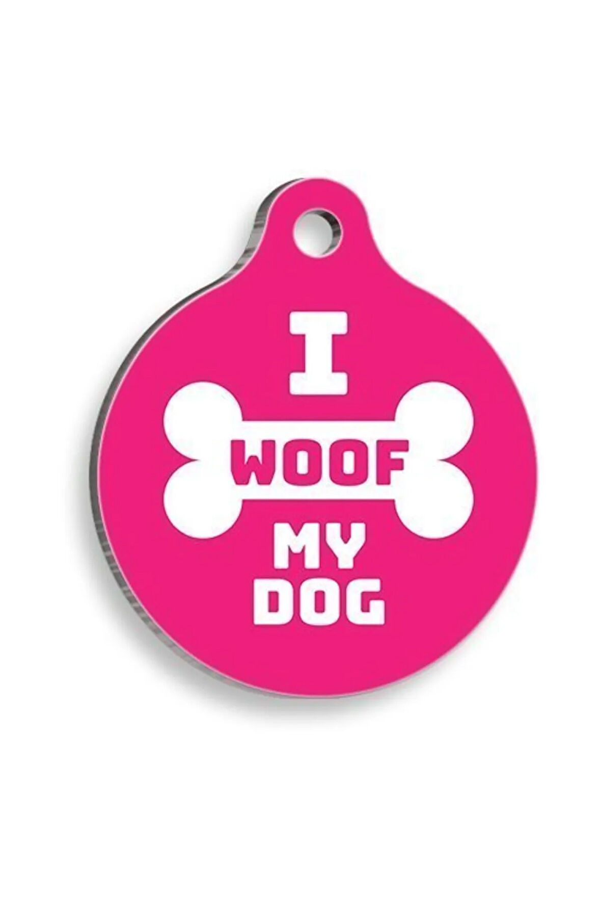 I Woof My Dog Pembe Yuvarlak Köpek Künyesi Medium: 3 cm.