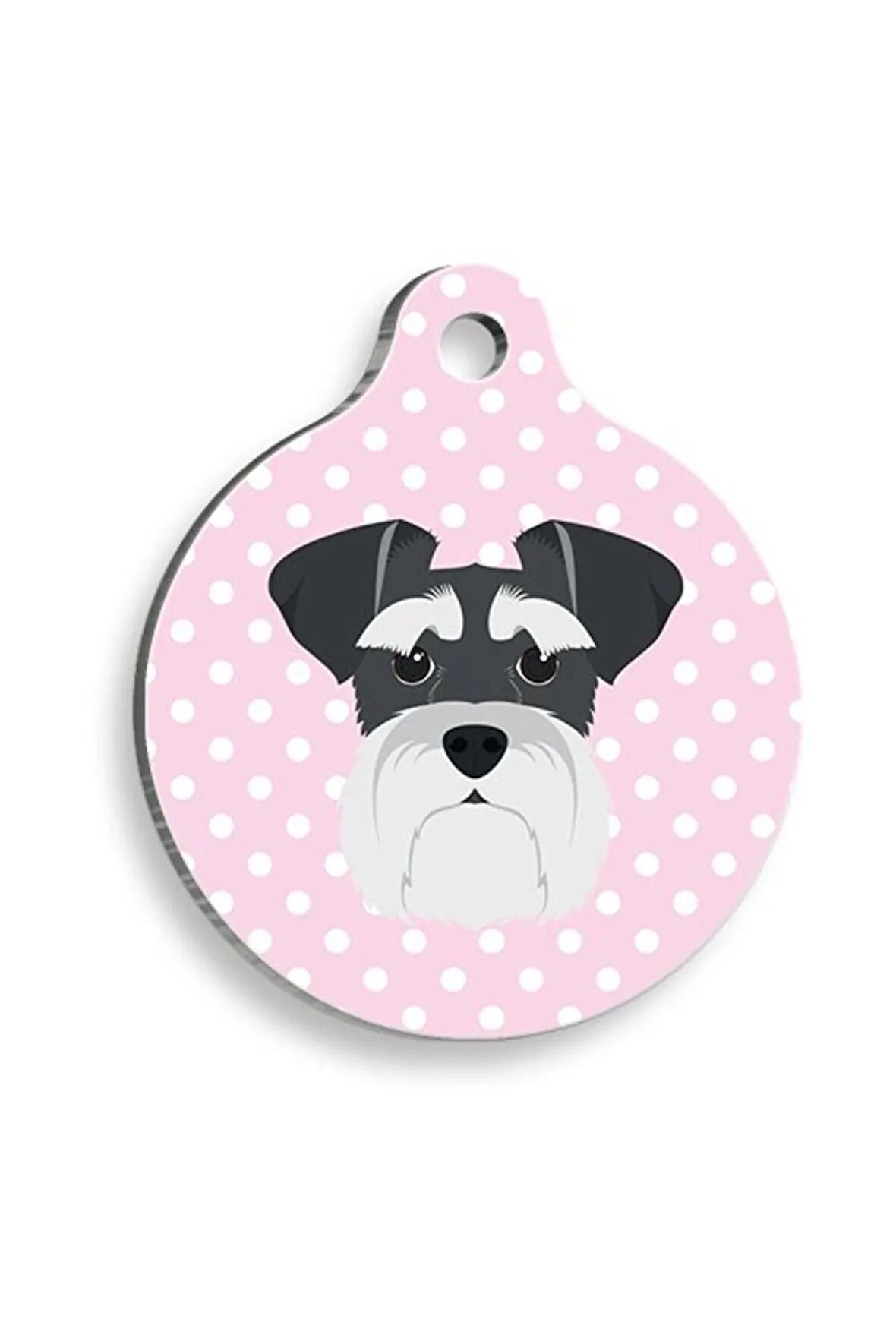 Pembe Puantiyeli Schnauzer Yuvarlak Köpek Künyesi Small 2,5 cm