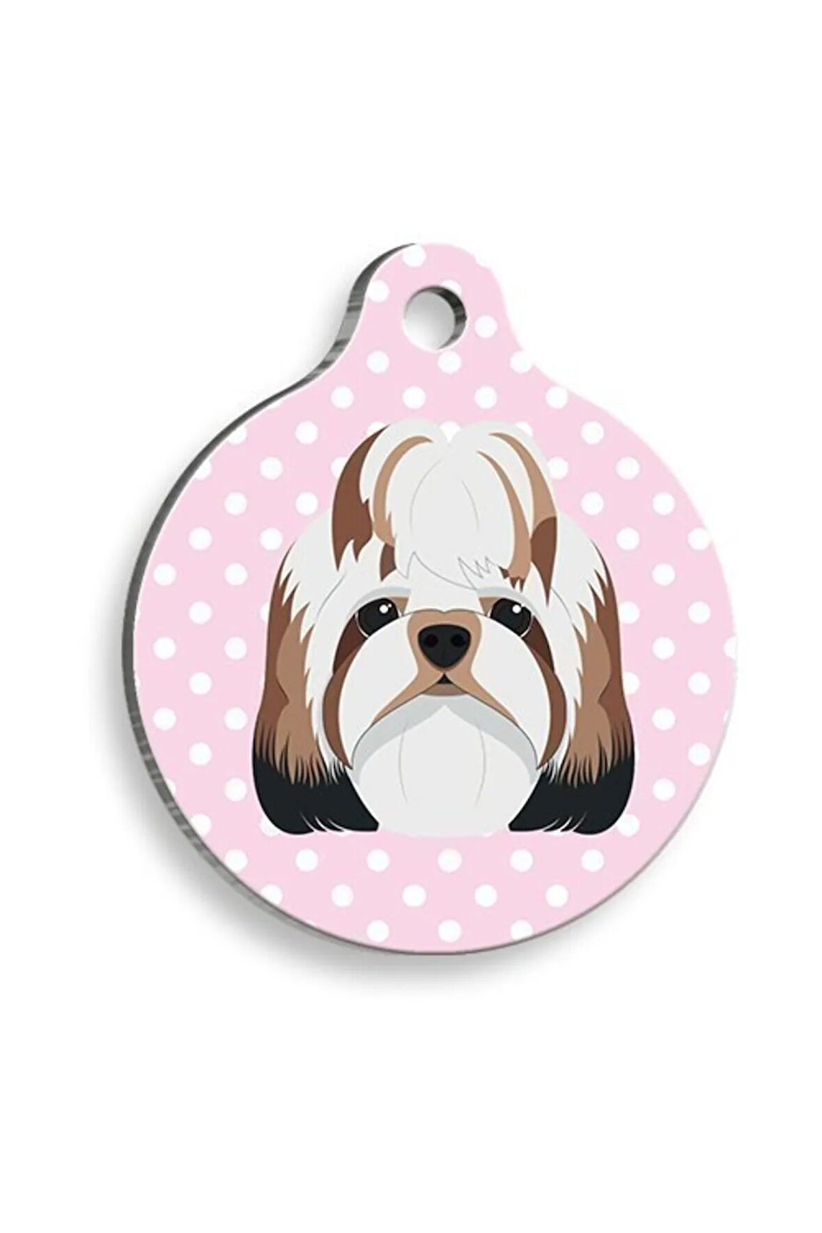 Pembe Puantiyeli Shih Tzu Yuvarlak Köpek Künyesi Medium: 3 cm.