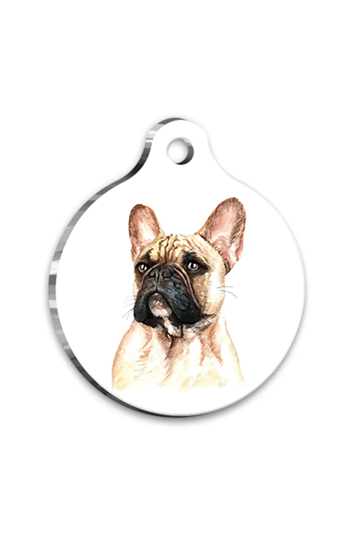 Suluboya French Bulldog 2 Yuvarlak Köpek Künyesi Small 2,5 cm