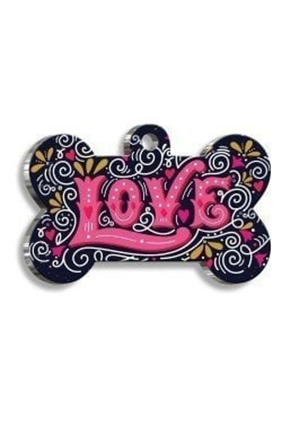 Love Kaligrafi Kemik Şekilli Kedi Köpek Künyesi XLarge: 3,3 x 5 cm.