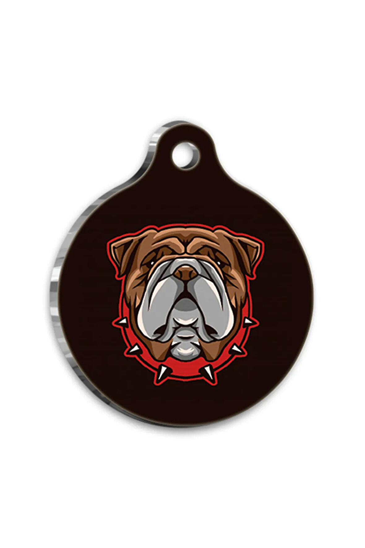 İllüstrasyon Bulldog Yuvarlak Köpek Künyesi Large 3,8 cm