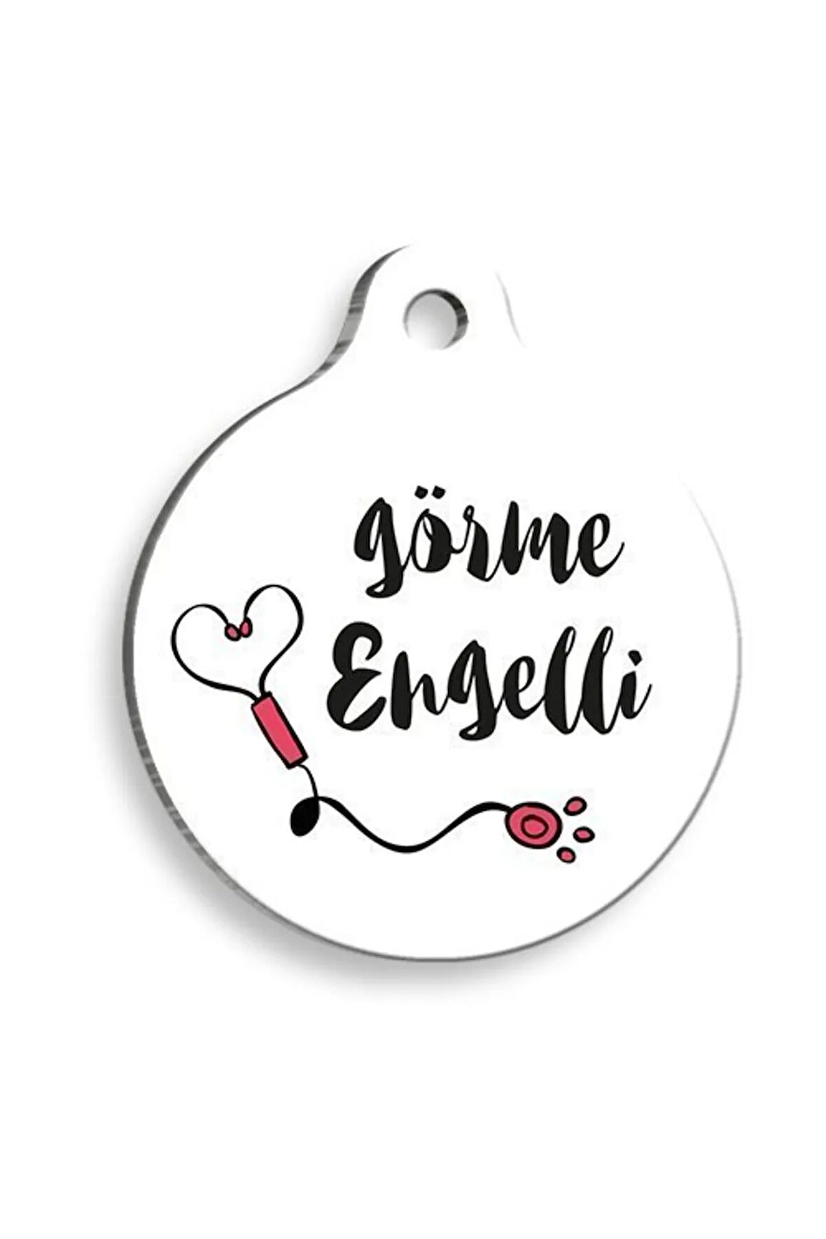 Görme Engelli Beyaz Yuvarlak Kedi ve Köpek Künyesi Large: 4,2 x 4,5 cm.