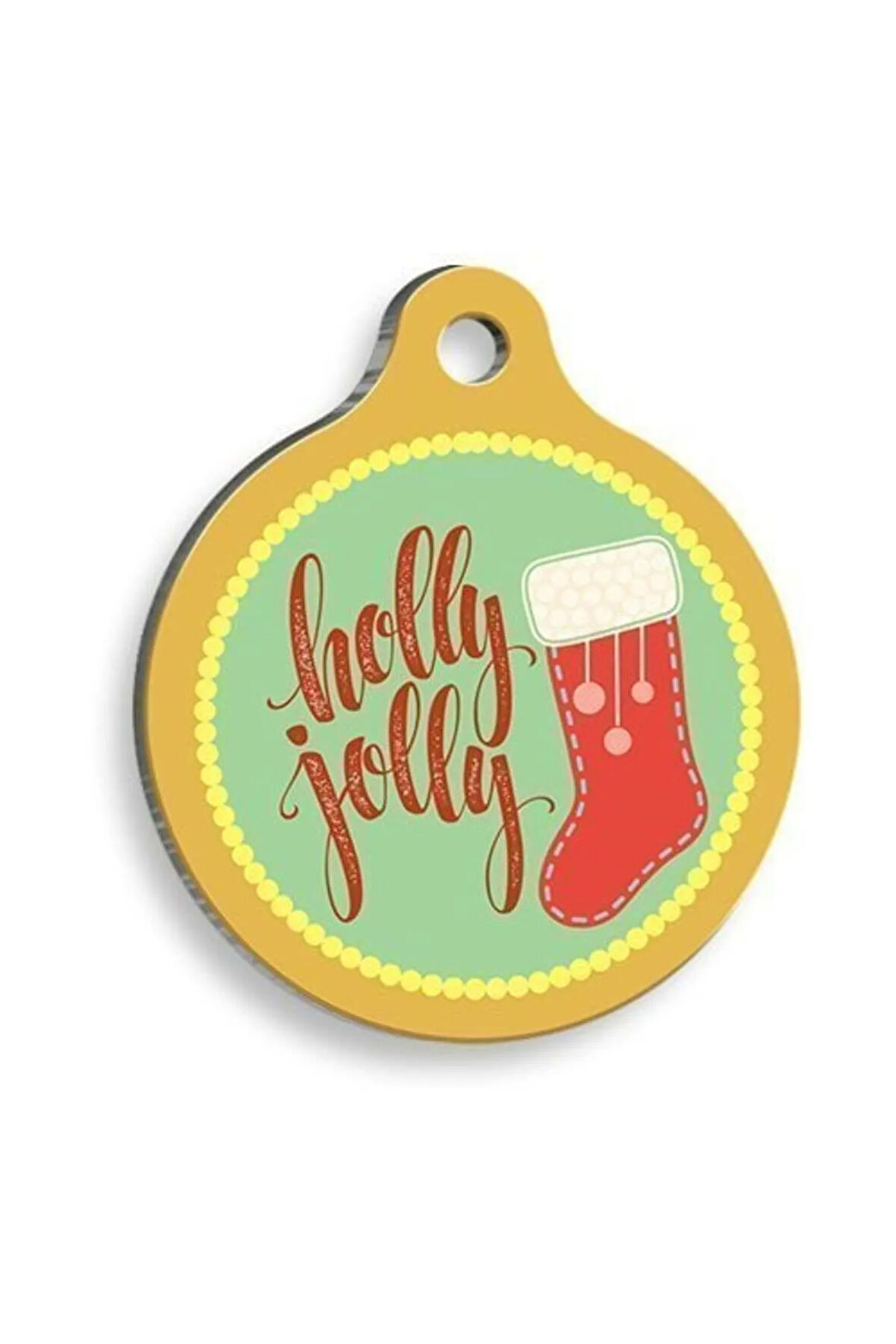 Christmas Serisi Holly Jolly Yuvarlak Kedi ve Köpek Künyesi Large: 3,8 cm.