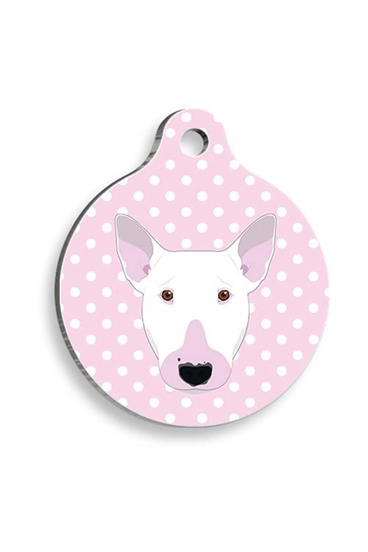 Pembe Puantiyeli Bull Terrier Yuvarlak Köpek Künyesi Medium 3 cm