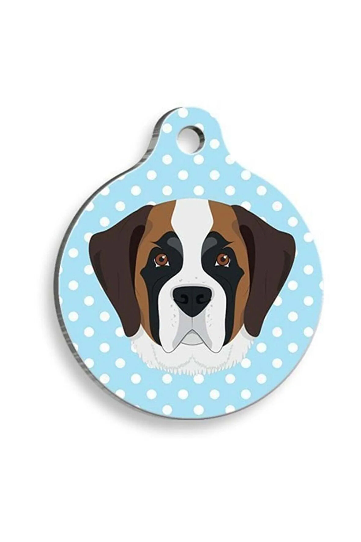 Mavi Puantiyeli Saint Bernard Yuvarlak Köpek Künyesi Medium: 3 cm.