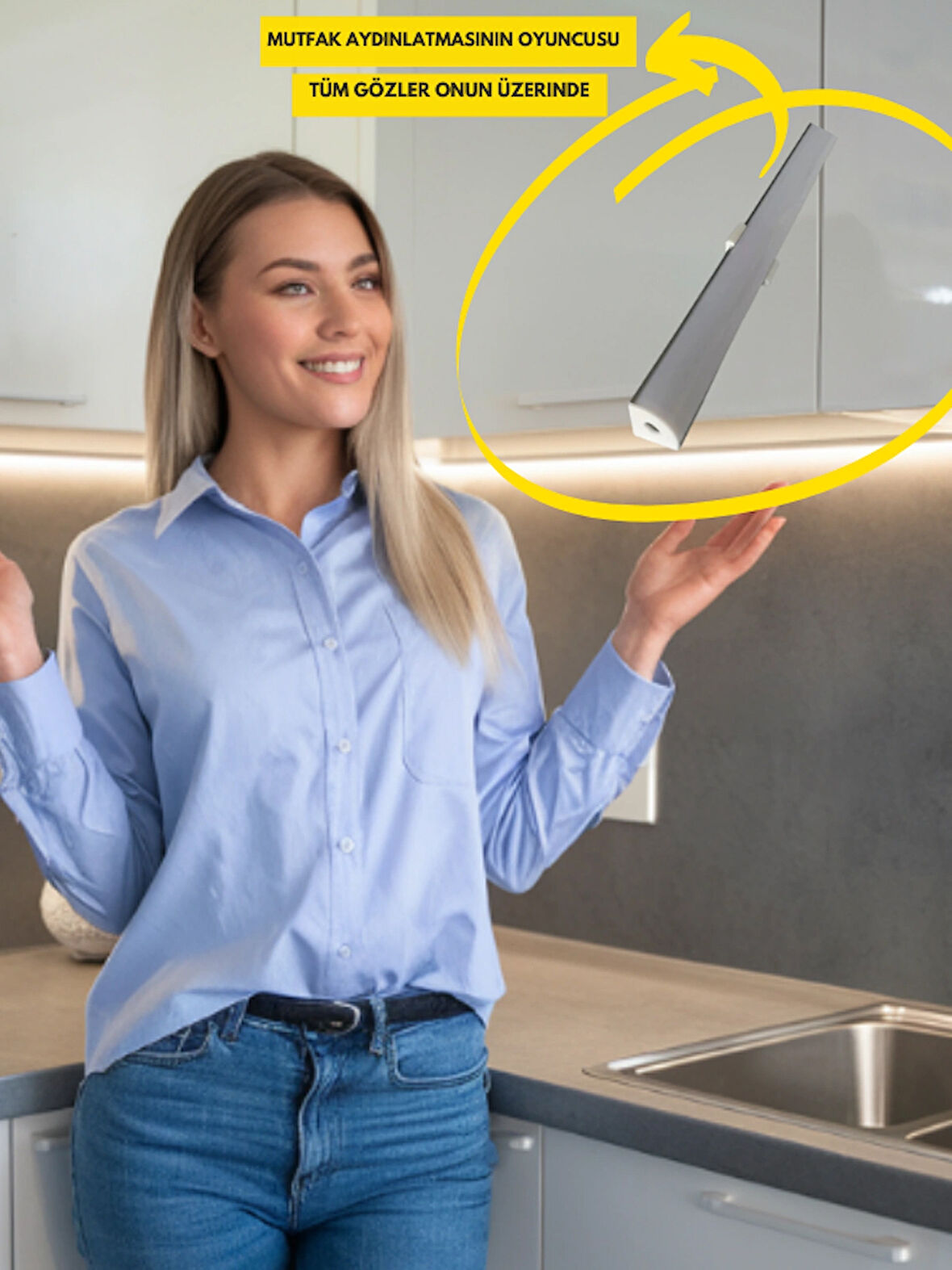 Mutfak Dolabı Ve Tezgah Altı Led Şerit Profil Aydınlatma Anahtarlı
