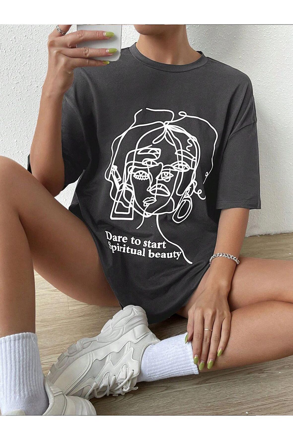 Unisex Dare To Start Yazılı Tshirt