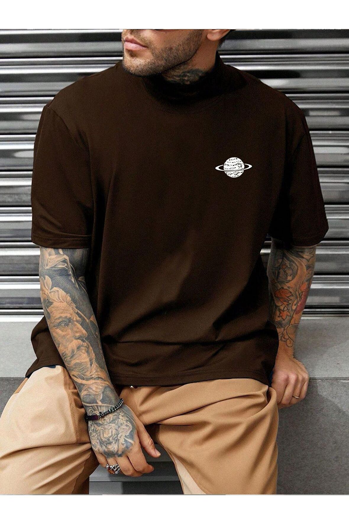 Unisex Satürn Baskılı Tshirt