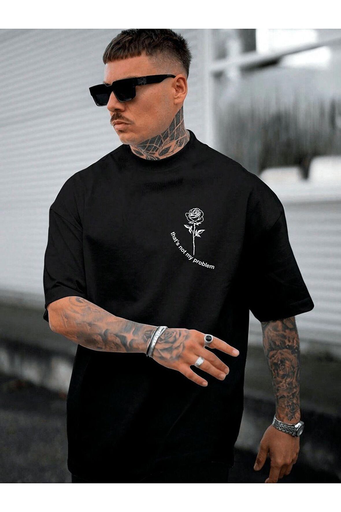 Unisex Flowers Baskılı Yazılı Tshirt