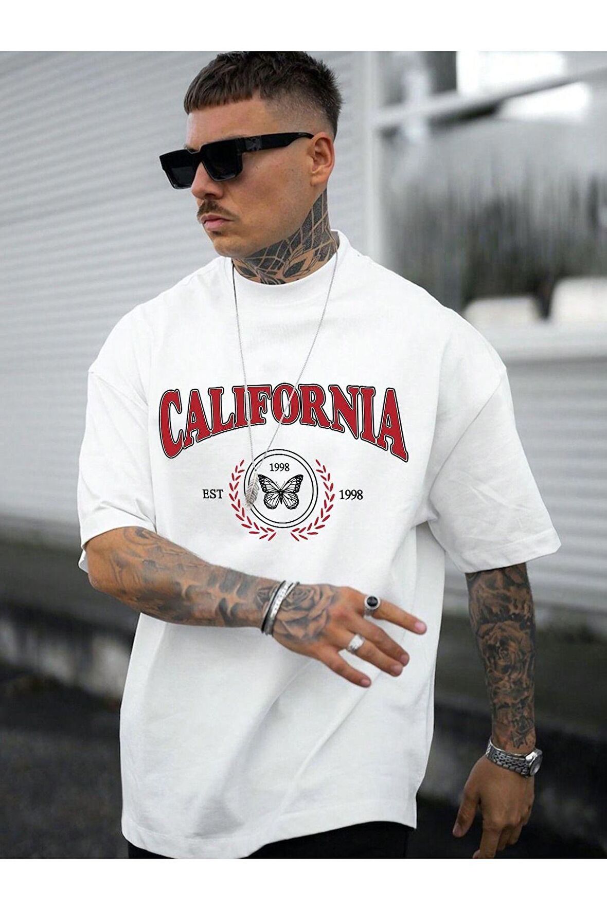 Unisex Kırmızı California Yazılı Tshirt