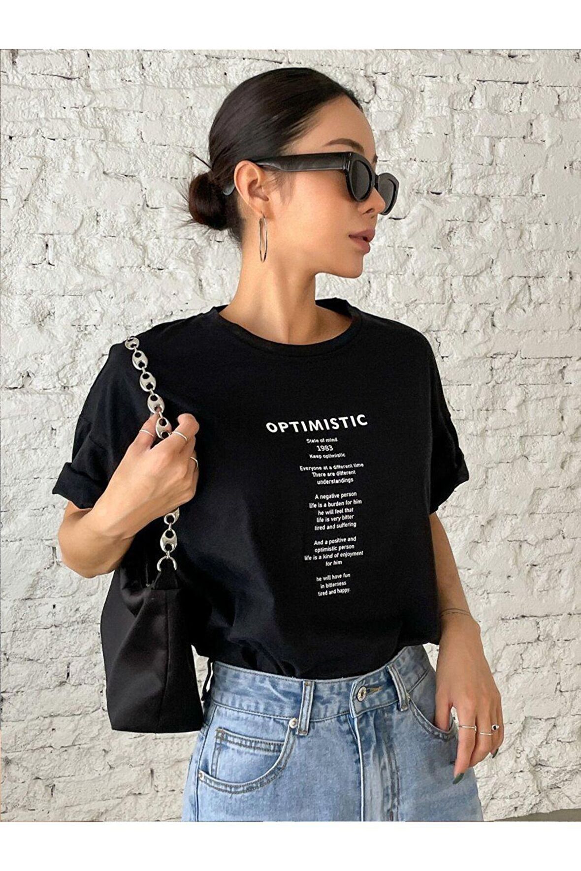 Unisex Optimistic Yazılı Tshirt