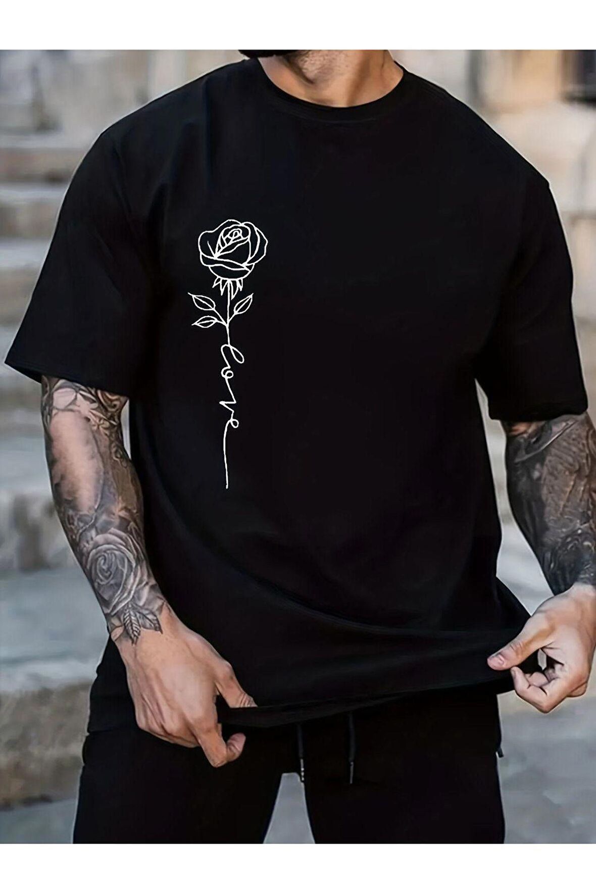 Unisex Gül Baskılı Tshirt