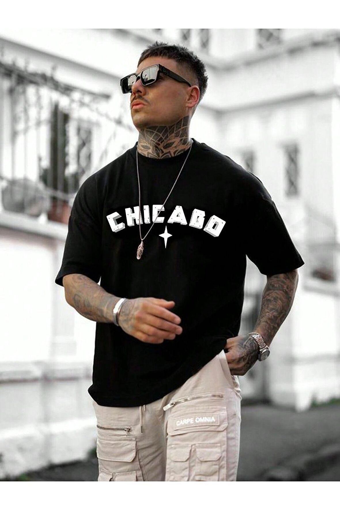 Unisex Chicago Yazılı Tshirt