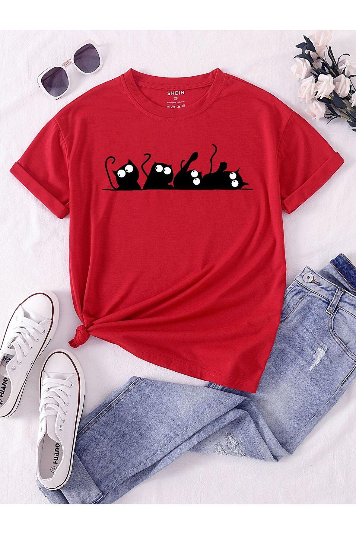 Unisex Black Cats Baskılı Tshirt