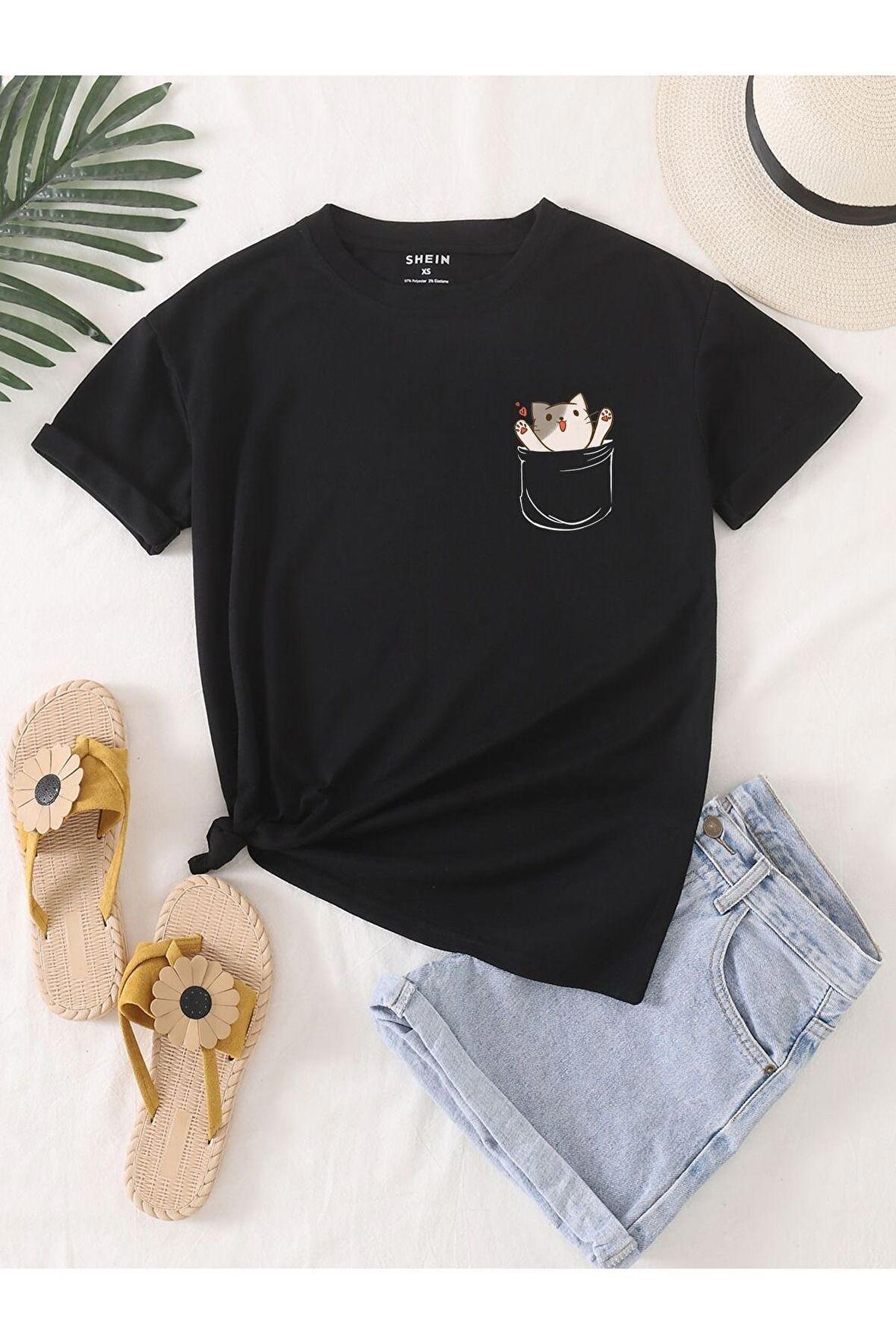 Unisex Sevimli Cat Baskılı Tshirt
