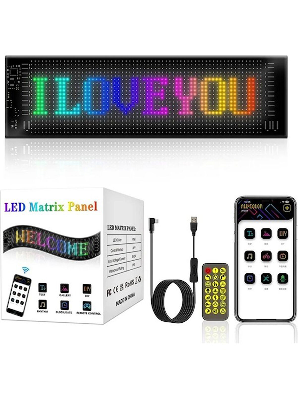 Led Matrix Panel Orta Boy Dijital Kayar Rgb Ekran Kumandalı Mobil Uygulamalı 60X12 cm