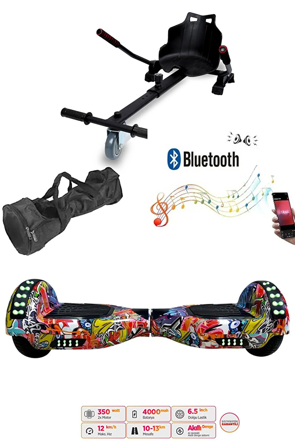 Elektrikli Kaykay Scooter Akıllı Denge Hoverboard + HoverKart + Çanta FULL LEDLİ EXTREM PAKET D11