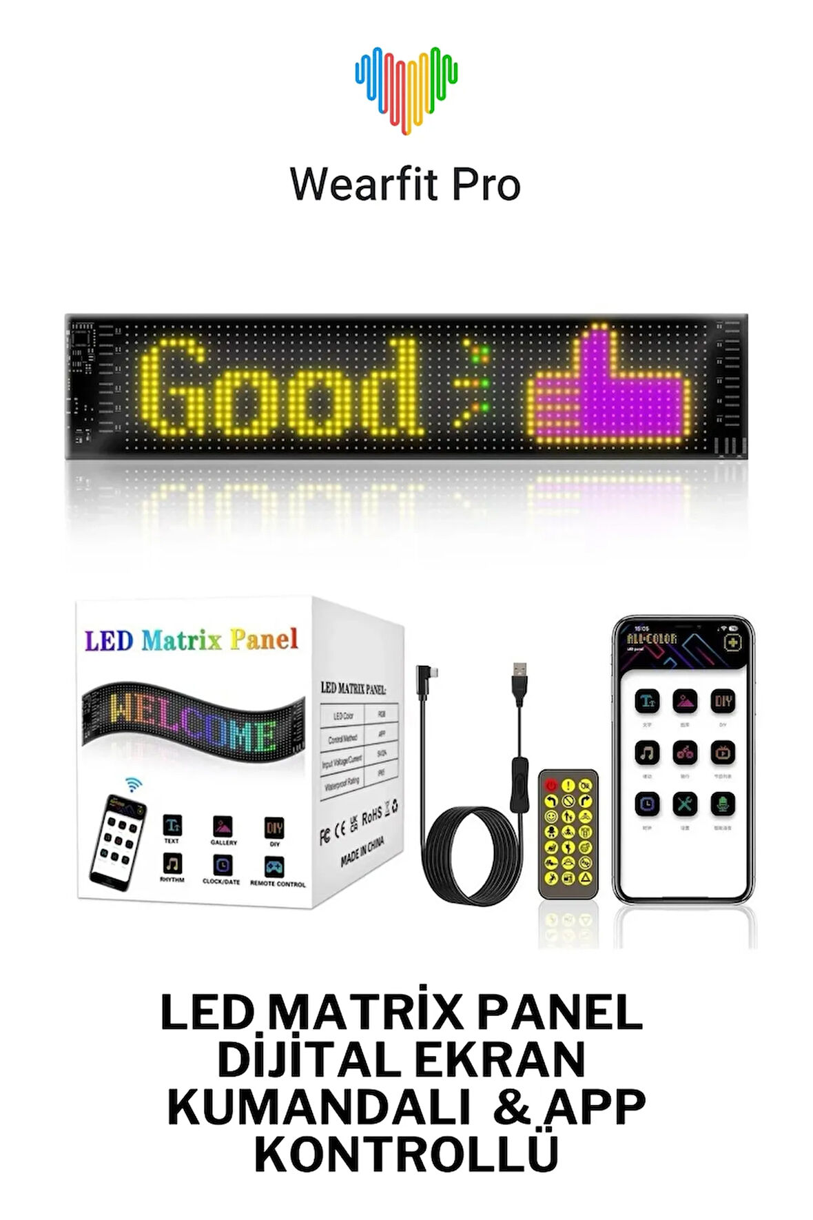 Led Matrix Panel Cama Yapışan Telefon Kontrollü Led Ekran Panel Büyük Boy 16 x 192