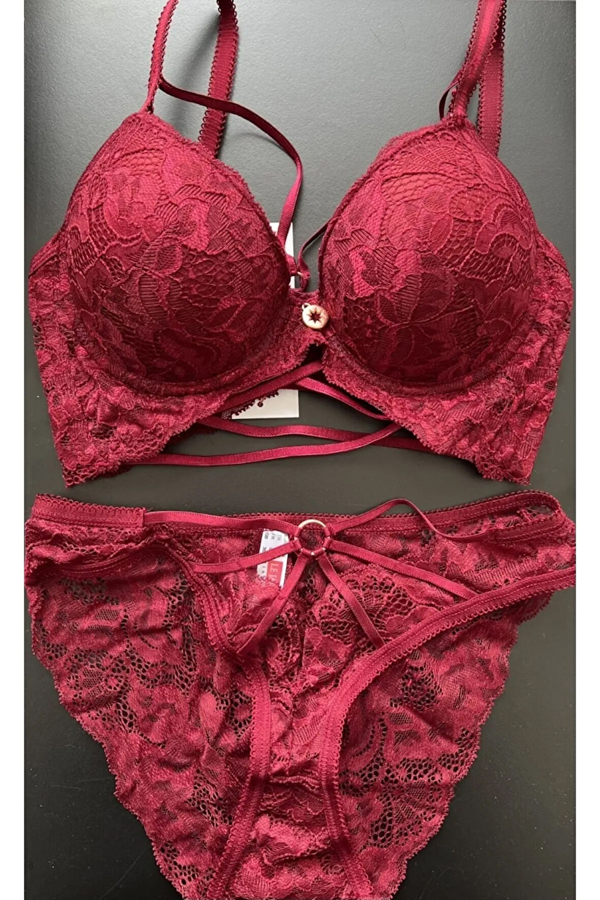 5025 Katty Biye Şeritli Silikonlu Bordo Sütyen Takım