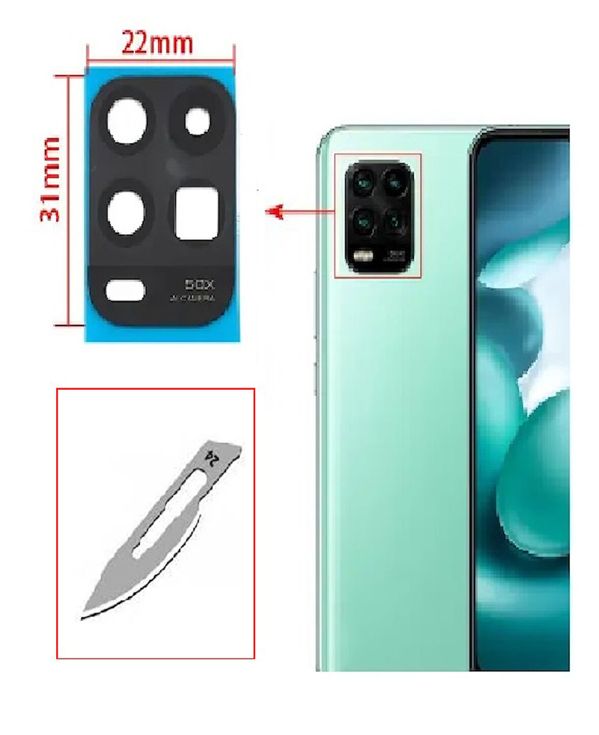 Tkgz Xiaomi Mİ 10 LİTE Arka Kamera CAM Lensi + Bistüri Ucu