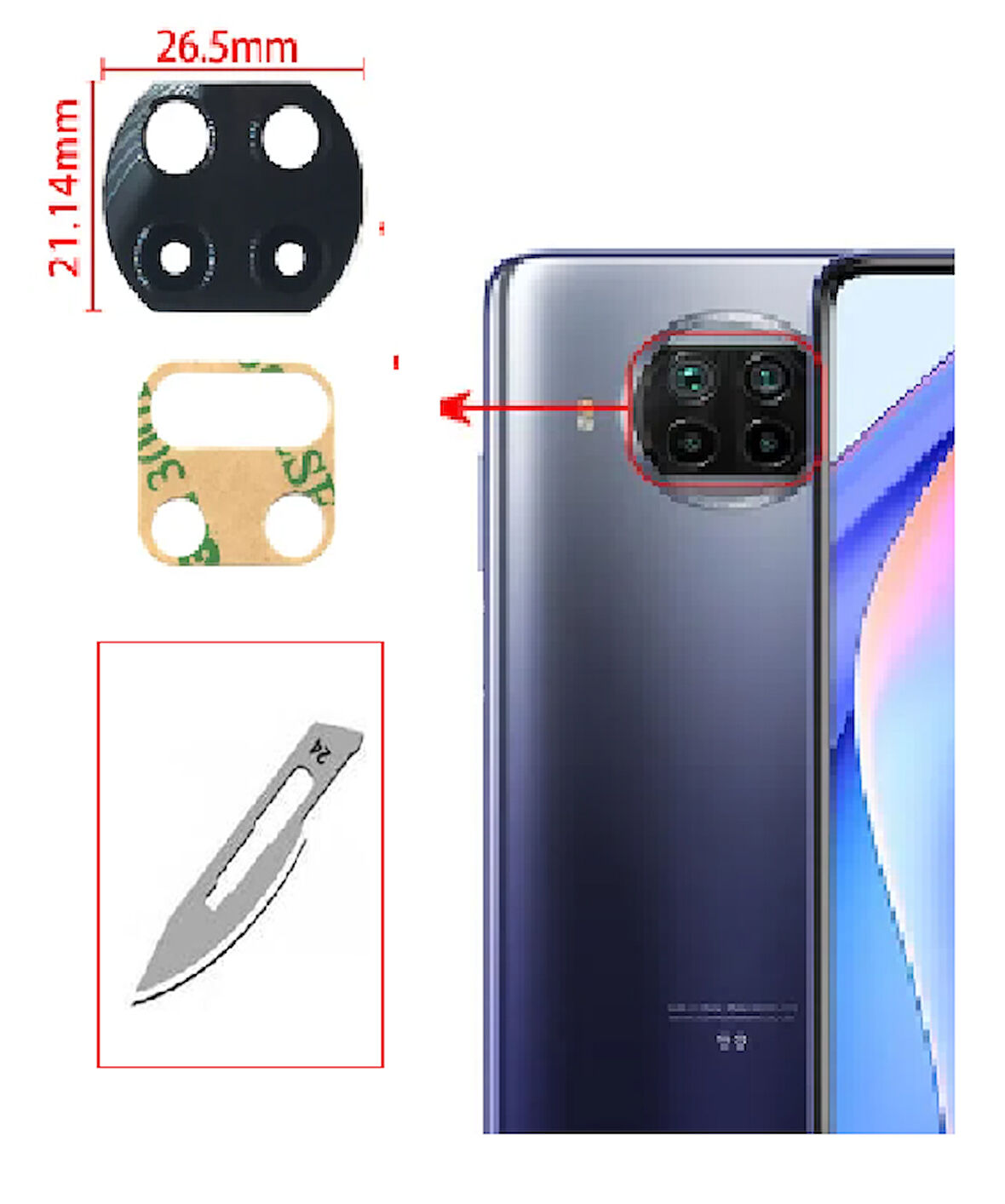 Tkgz Xiaomi Mİ10T LİTE Arka Kamera CAM Lensi + Bistüri Ucu