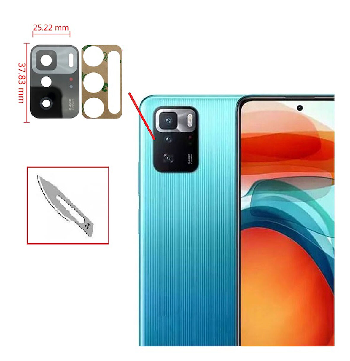 Tkgz Xiaomi POCO X3 GT Arka Kamera CAM Lensi + Bistüri Ucu