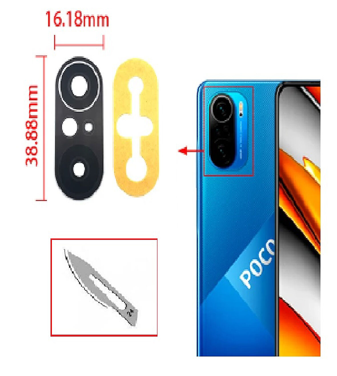 Tkgz Xiaomi POCOPHONE F3 Arka Kamera CAM Lensi + Bistüri Ucu