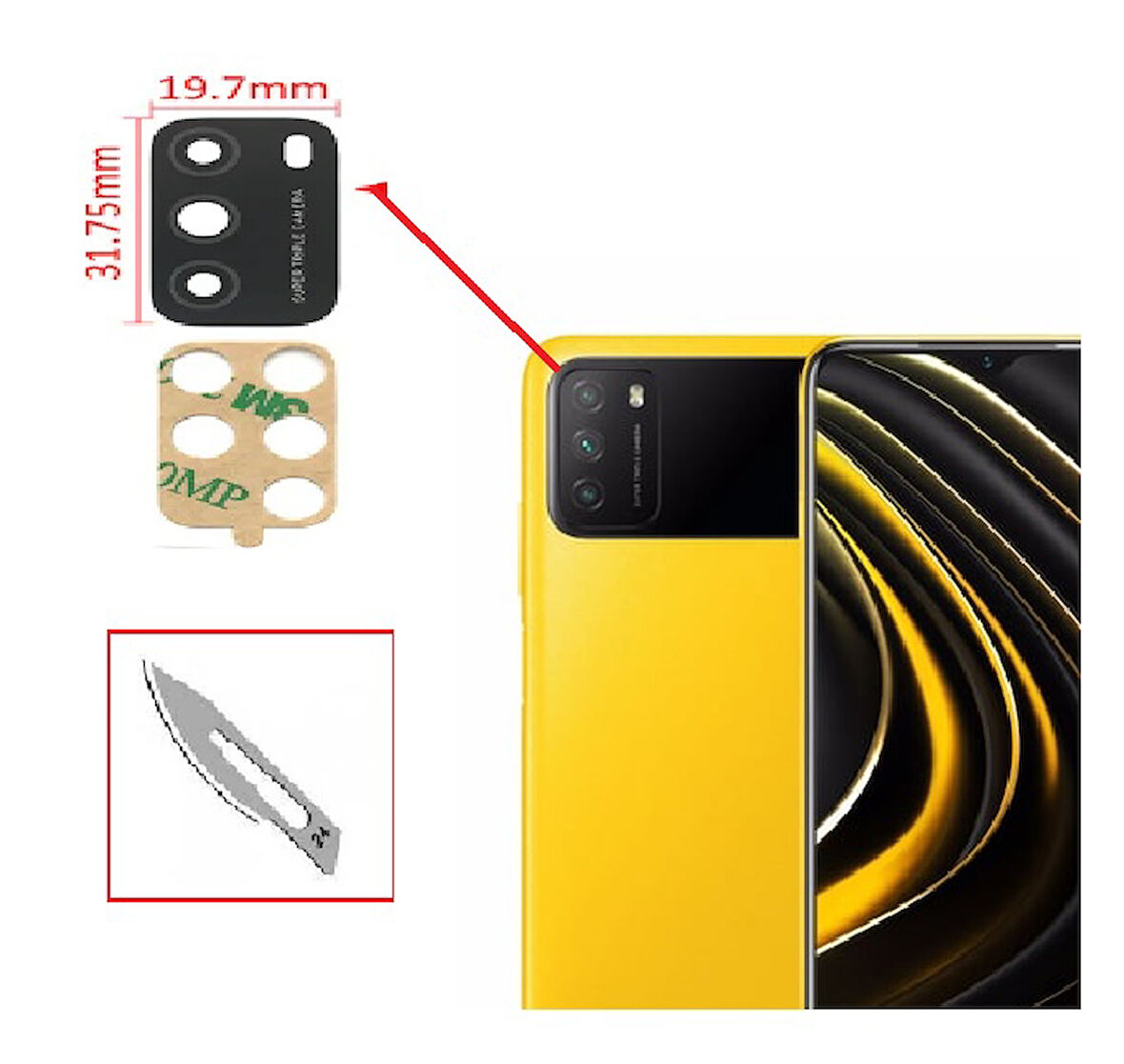 Tkgz Xiaomi POCOPHONE M3 Arka Kamera CAM Lensi + Bistüri Ucu